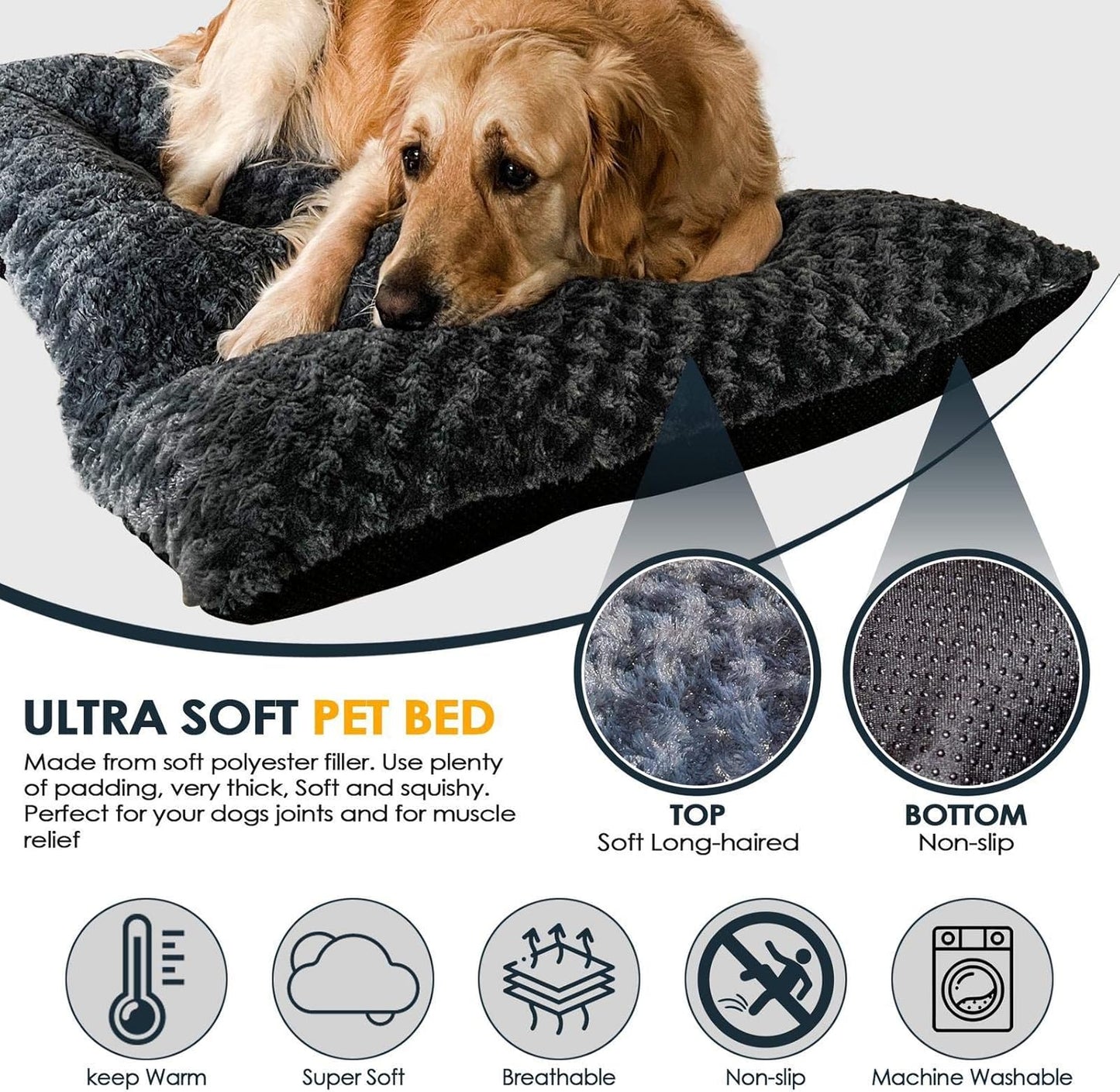 Victoria & Carter Large Dog Bed (102 x 70cm) Ultra Soft Pet Bed, Premium Plush Mattress Cushion For Medium Or Large Size Pets, Can Be Used For Dog Crate. Machine Wash & Dryer Friendly. (Light Grey) - Comfort Style