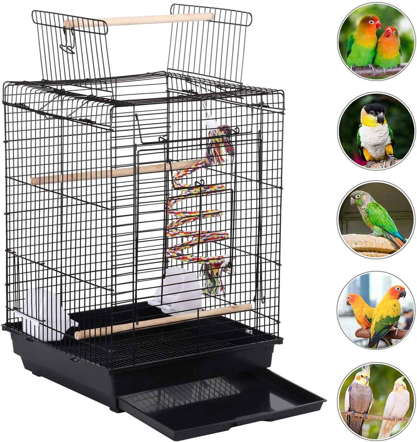 Yaheetech Metal Open Top Bird Cage for Small Parrot Finch Canary Canary Parakeet Cockatiel Travel Cage Black - Comfort Style