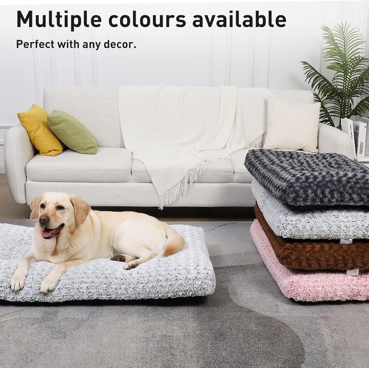 KSIIA Large Dog Bed Washable, Calming Dog Bed, Dog Crate Mattress with Non skid Bottom, Fluffy Anti Anxiety Dog Beds, Pet Beds Pillow Cushion for Dog, Dark Grey, 90x60x8cm - Comfort Style