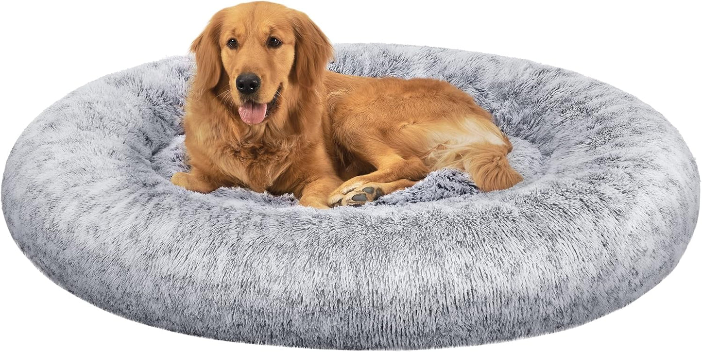 Feandrea Dog Bed, Donut Cat Bed, Fluffy Calming Pet Bed with Removable, Washable Cover, Soft Long Plush, 50 cm, Grey - Comfort Style