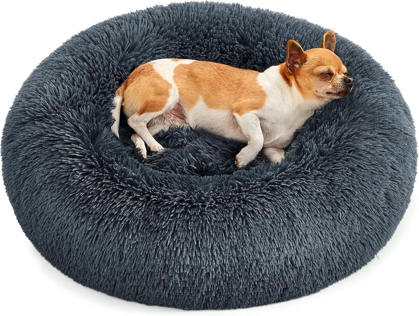 Feandrea Dog Bed, Donut Cat Bed, Fluffy Calming Pet Bed with Removable, Washable Cover, Soft Long Plush, 50 cm, Grey - Comfort Style