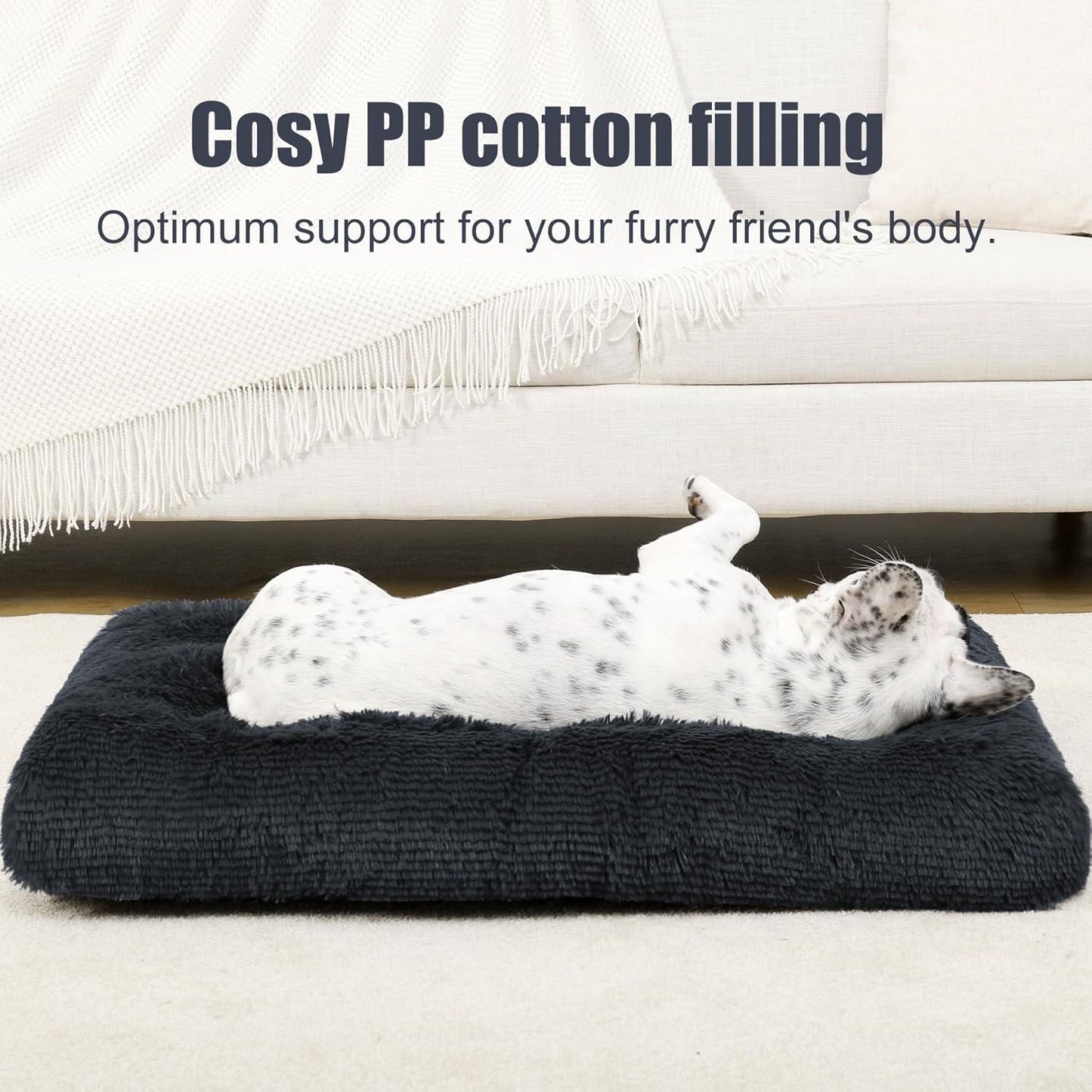 KSIIA Large Dog Bed Washable, Calming Dog Bed, Dog Crate Mattress with Non skid Bottom, Fluffy Anti Anxiety Dog Beds, Pet Beds Pillow Cushion for Dog, Dark Grey, 90x60x8cm - Comfort Style