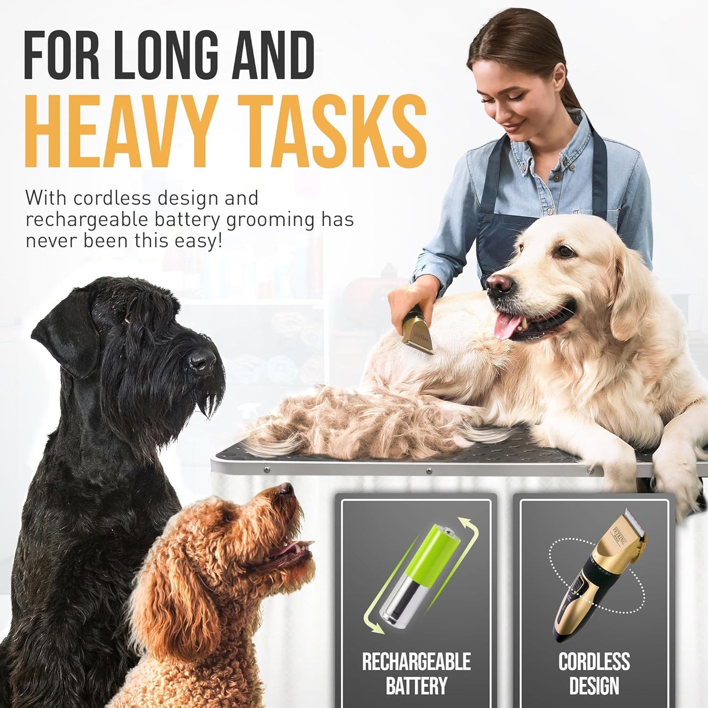 PetKing Premium Dog Clippers Dog Grooming Kit Grooming Clippers Professional for Thick Hair Coats Pet Clippers Kit for Dogs Cats Pets Cordless Silent Dogs Hair Trimmer Clipper Shaver Set Low Noise