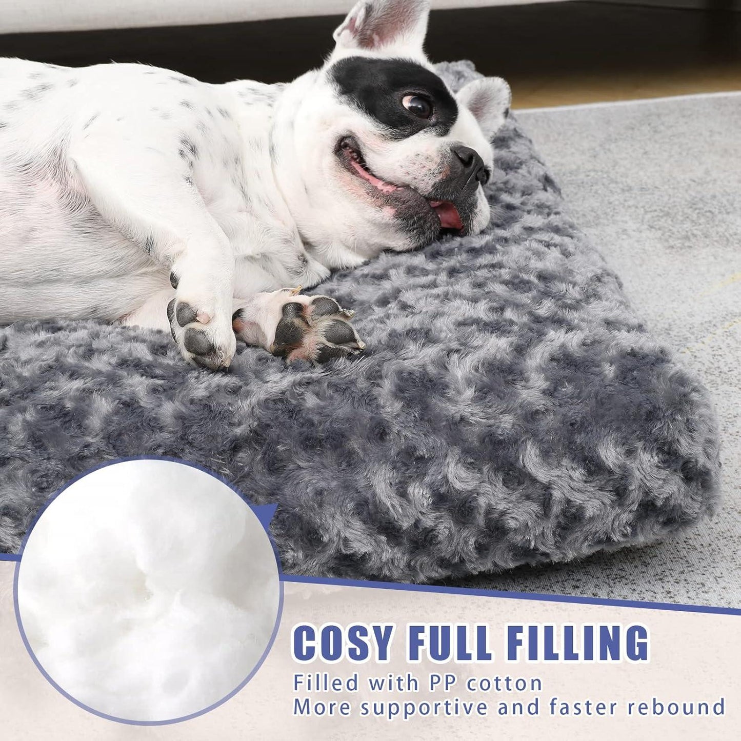 KSIIA Large Dog Bed Washable, Calming Dog Bed, Dog Crate Mattress with Non skid Bottom, Fluffy Anti Anxiety Dog Beds, Pet Beds Pillow Cushion for Dog, Dark Grey, 90x60x8cm - Comfort Style