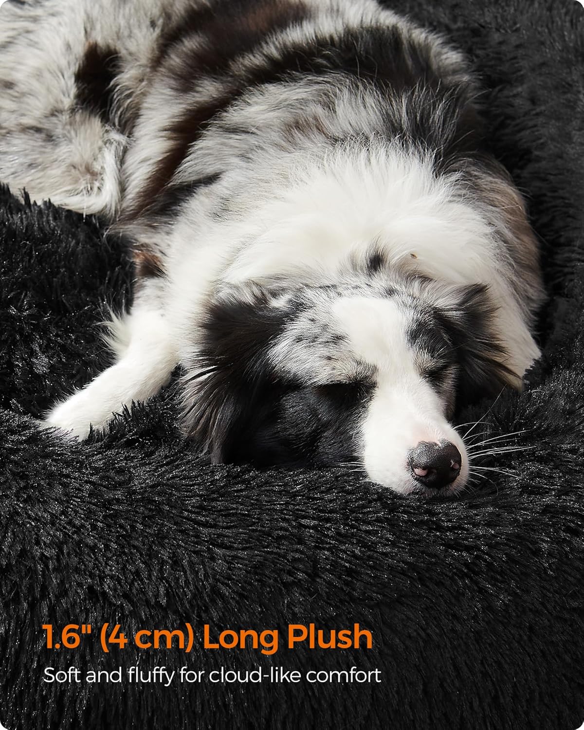 Feandrea Dog Bed, Donut Cat Bed, Fluffy Calming Pet Bed with Removable, Washable Cover, Soft Long Plush, 50 cm, Grey - Comfort Style