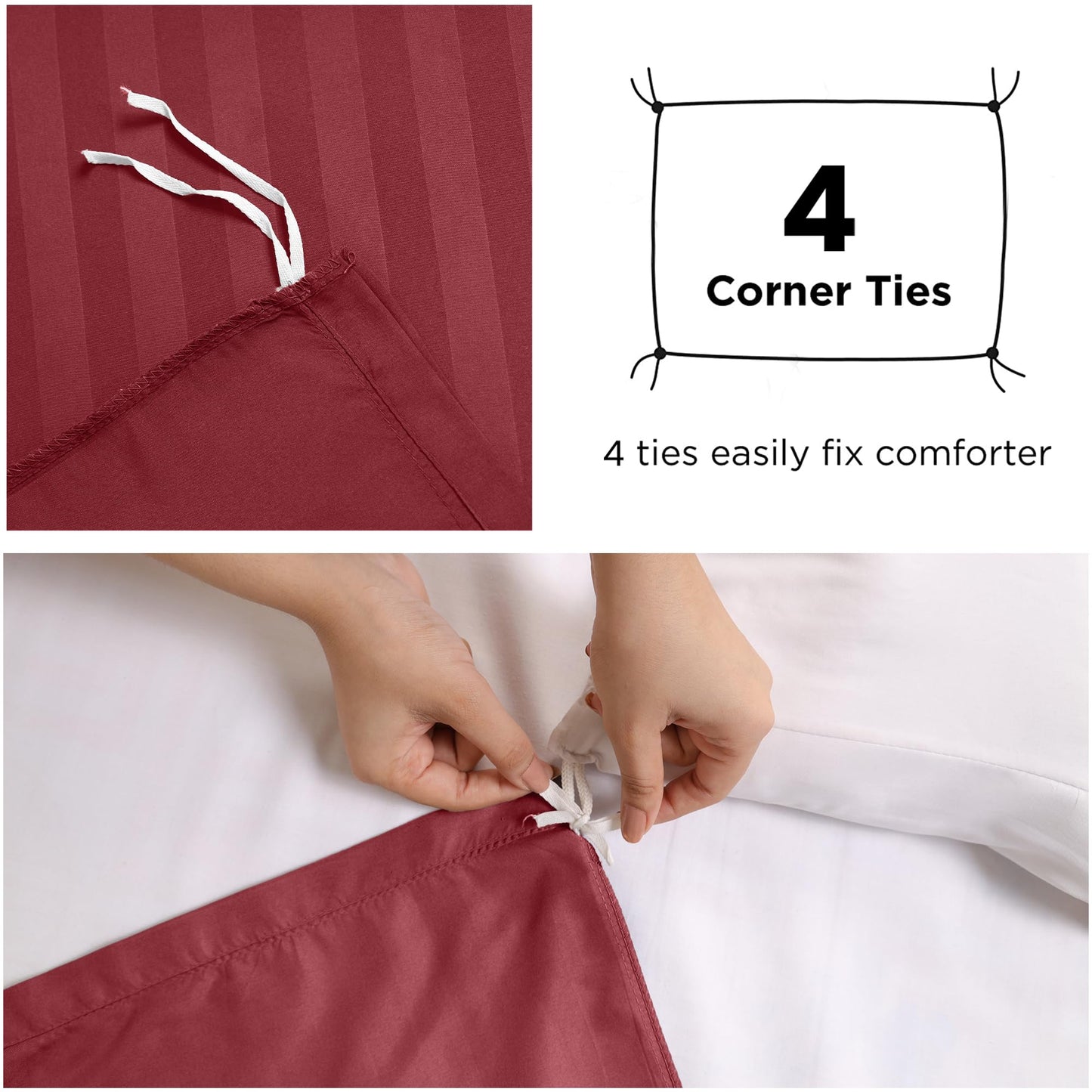 MOONLIGHT20015 Duvet Set Reversible Stripes Satin Double Bedding Set with 2 Pillowcases Soft Hypoallergenic Duvet Cover - Comfort Style