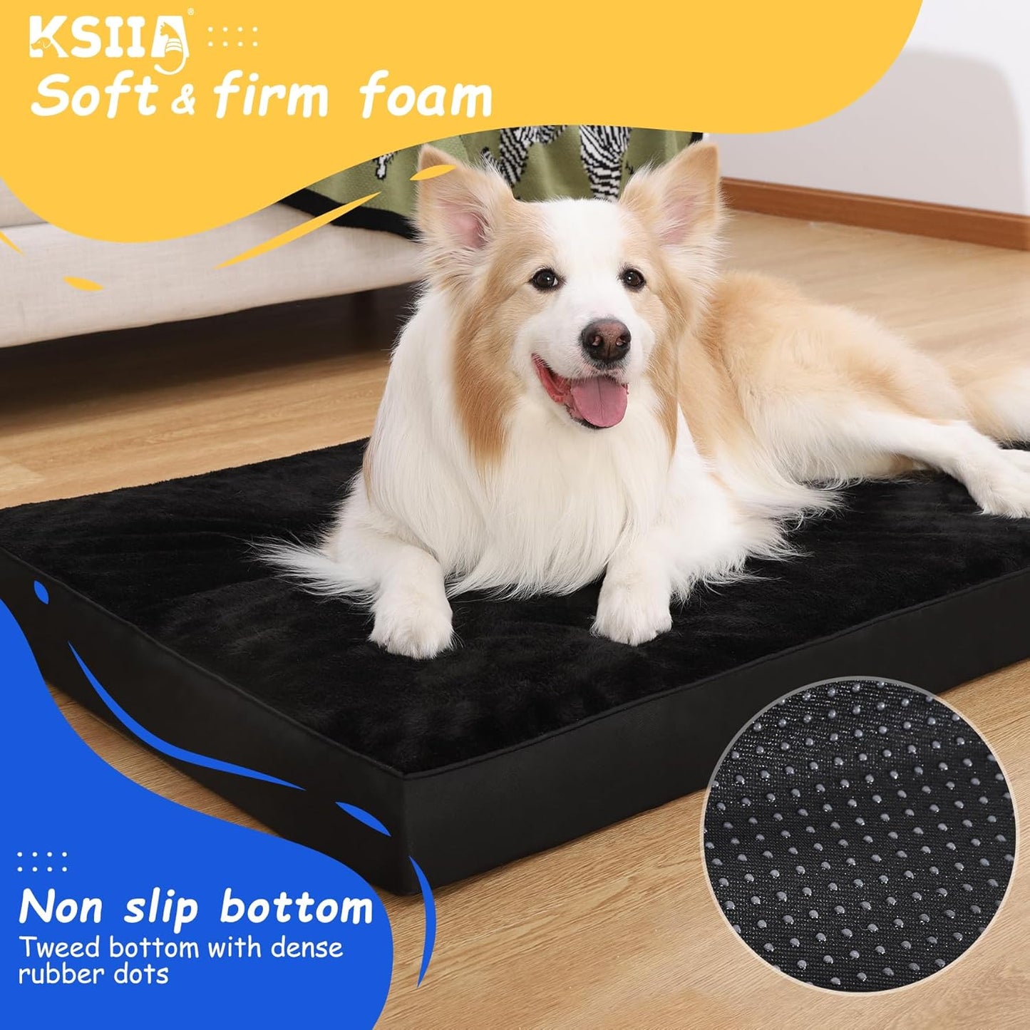 KSIIA Dog Beds Large Washable, Orthopedic Dog Crate Beds with Waterproof Removable Cover, Flat Dog Mattress Non skid Bottom, Pet Beds for Dogs, Grey, 88x55x7cm - Comfort Style
