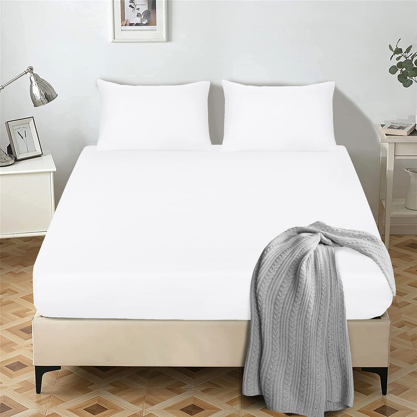 Fitted Sheet 25 cm Deep Brushed Microfiber Ultra Soft No-Iron Wrinkle-Resistant Plain Dyed Fitted Bed Sheets Hypoallergenic Breathable Sheets