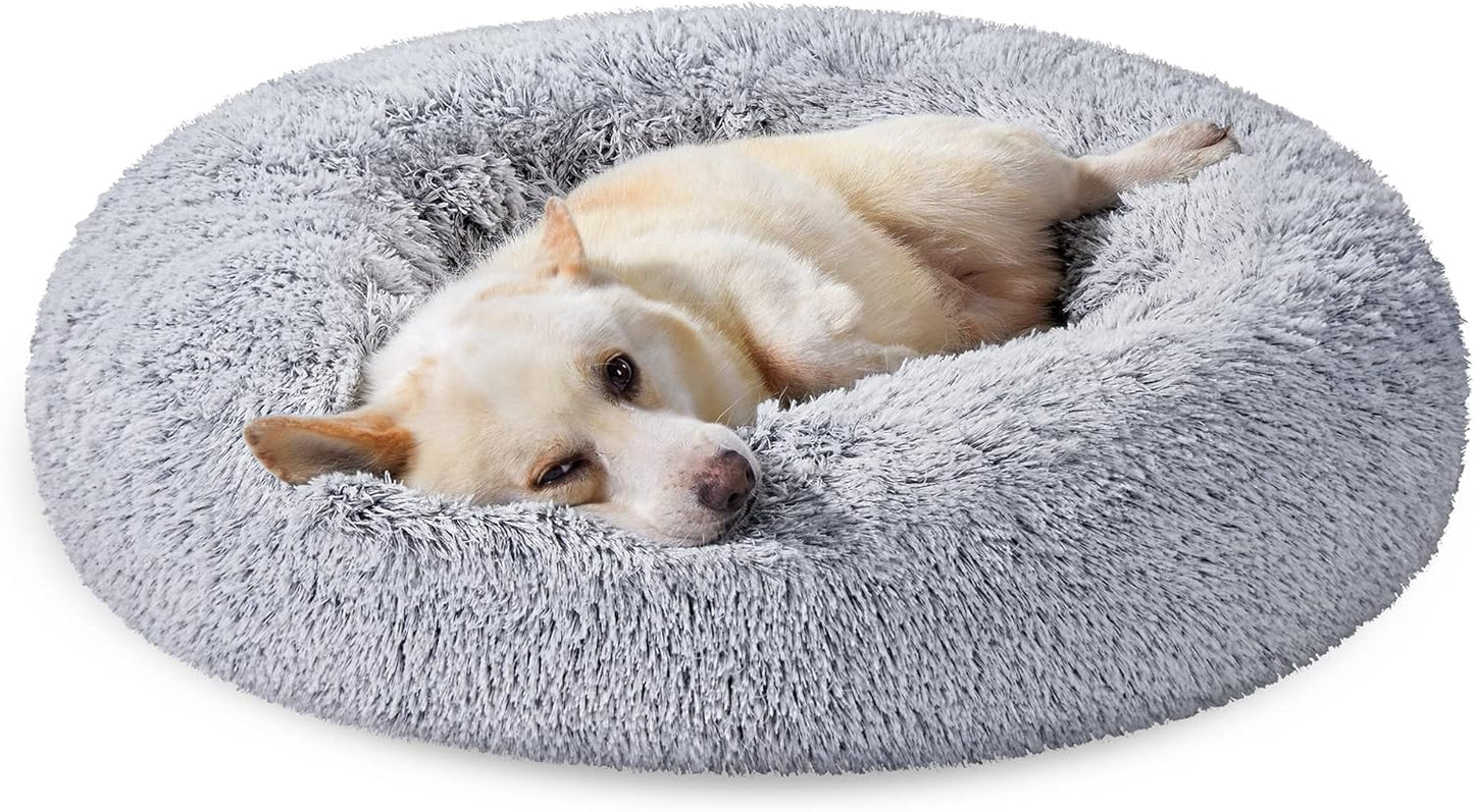 Feandrea Dog Bed, Donut Cat Bed, Fluffy Calming Pet Bed with Removable, Washable Cover, Soft Long Plush, 50 cm, Grey - Comfort Style