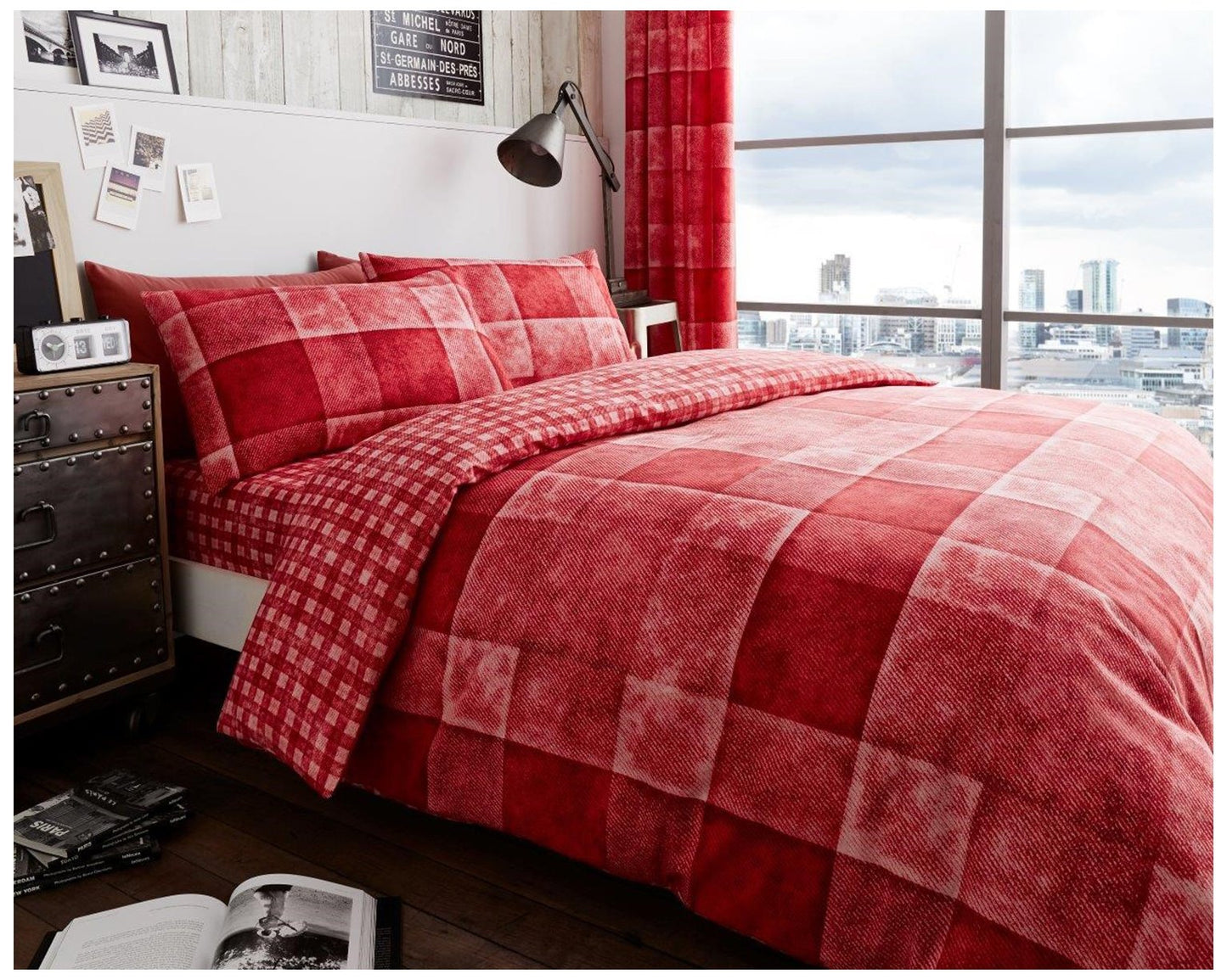 Gaveno Cavailia Luxury DENIM CHECK Bed Set with Duvet Cover and Pillow Cases, Polyester-Cotton - Comfort Style