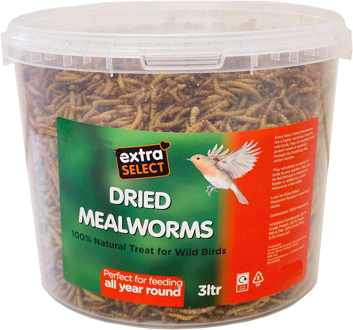 Extra Select Dried Mealworms for Wild Birds: Protein Rich Wild Bird Food for Robins to Hedgehogs - Meal Worms for Garden Birds - 500 ml - Comfort Style