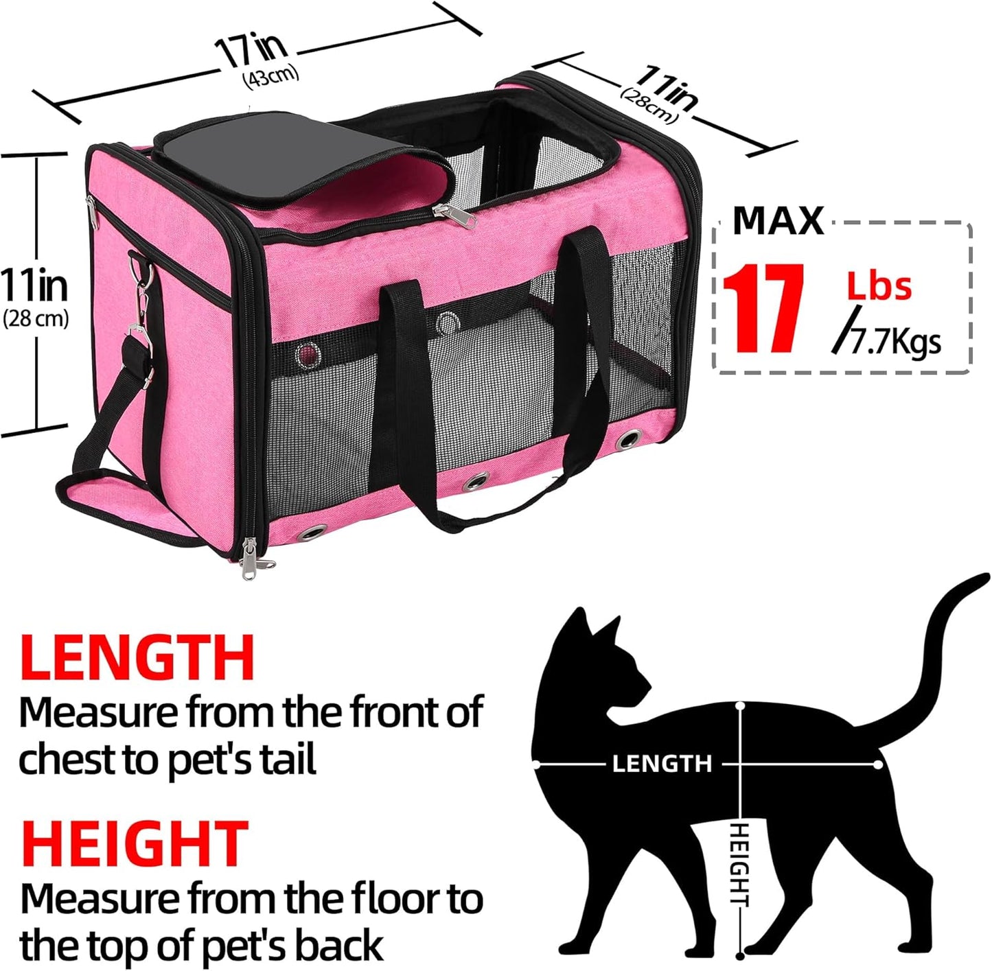 Soft Sided Foldable Cat/Dog/Pet Carrier Bag, Portable Puppy/Pets Travel Carriers For Cats/Dogs With Shoulder Strap & Removable Mat, Durable Cat Basket of 17 lbs Airline Approved - Black, M - Comfort Style