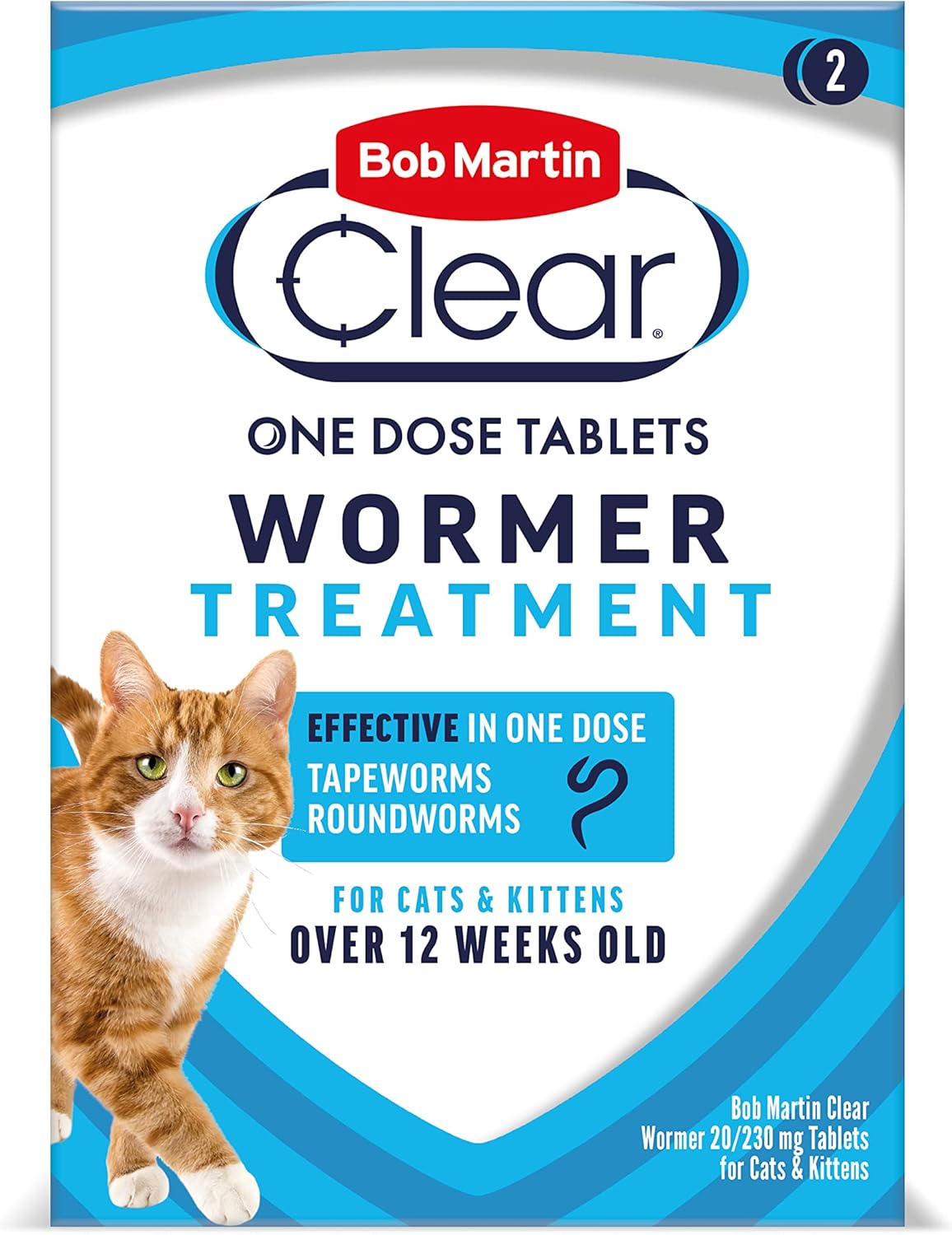 Bob Martin Clear Wormer Treatment for Cats (2 Tablets) - Suitable for Kittens, Clinically Proven Treatment - Comfort Style