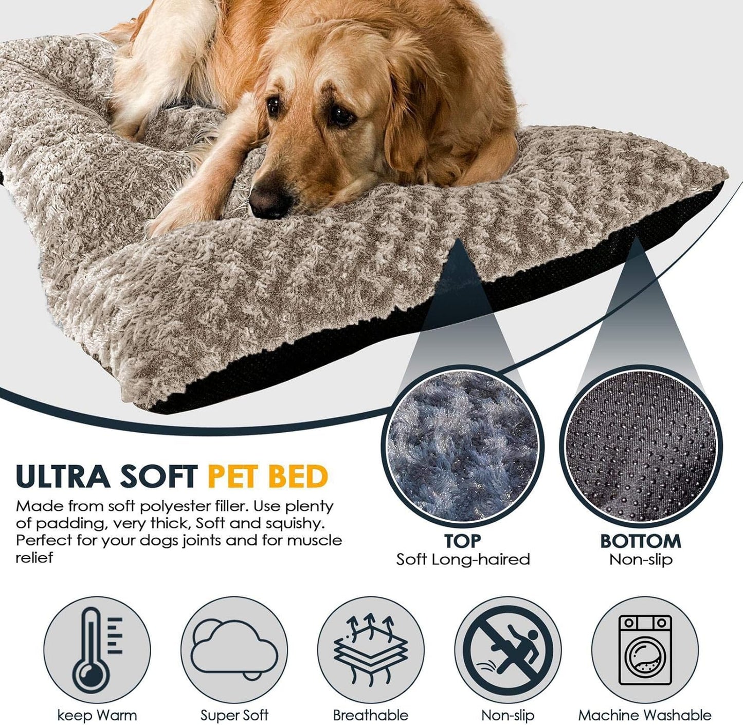 Victoria & Carter Large Dog Bed (102 x 70cm) Ultra Soft Pet Bed, Premium Plush Mattress Cushion For Medium Or Large Size Pets, Can Be Used For Dog Crate. Machine Wash & Dryer Friendly. (Light Grey) - Comfort Style