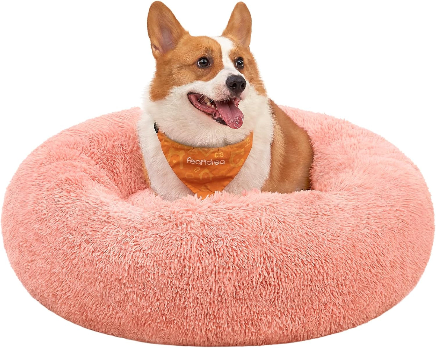 Feandrea Dog Bed, Donut Cat Bed, Fluffy Calming Pet Bed with Removable, Washable Cover, Soft Long Plush, 50 cm, Grey - Comfort Style