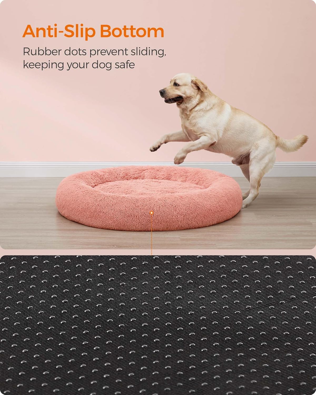 Feandrea Dog Bed, Donut Cat Bed, Fluffy Calming Pet Bed with Removable, Washable Cover, Soft Long Plush, 50 cm, Grey - Comfort Style