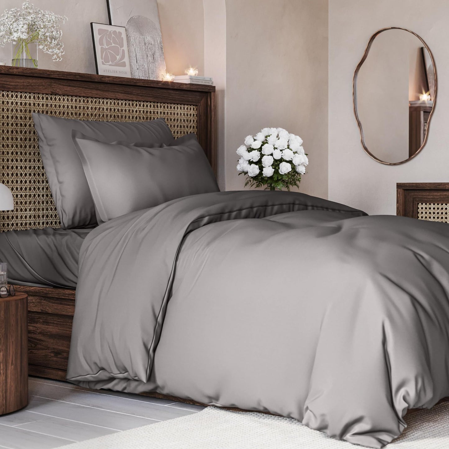 Bedding Duvet Quilt Cover Set with 2 Pillowcases - Hotel Quality - Cooling, Wrinkle-Free, Machine Washable with Zipper & Corner Ties - Super Soft Microfibre-Polyester - Comfort Style