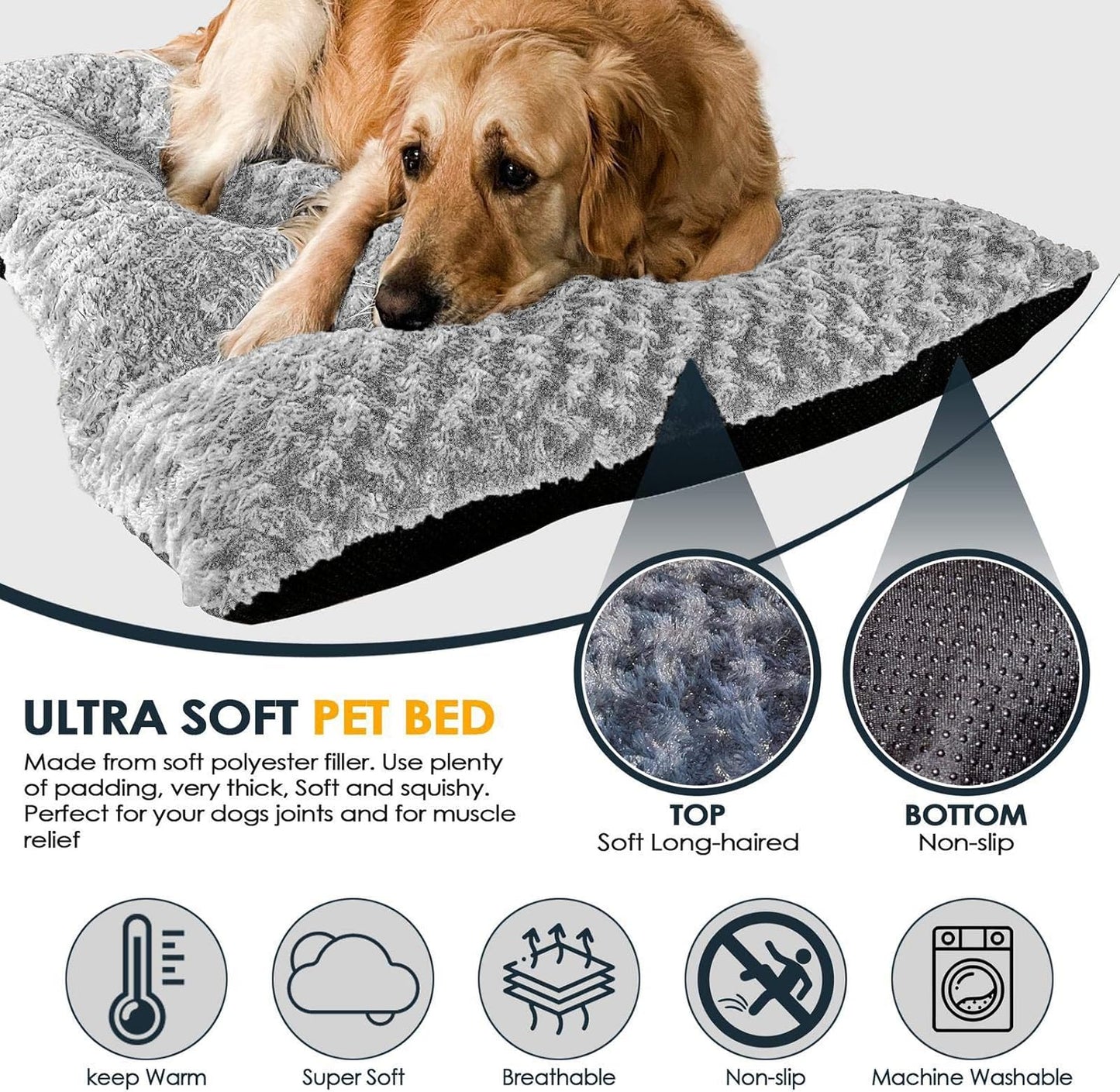Victoria & Carter Large Dog Bed (102 x 70cm) Ultra Soft Pet Bed, Premium Plush Mattress Cushion For Medium Or Large Size Pets, Can Be Used For Dog Crate. Machine Wash & Dryer Friendly. (Light Grey) - Comfort Style