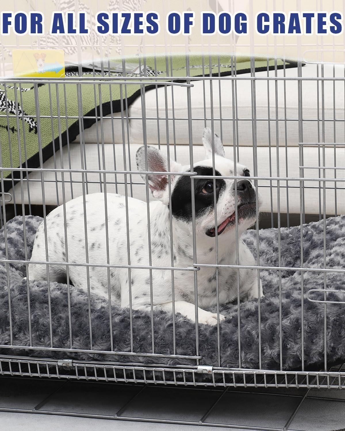 KSIIA Large Dog Bed Washable, Calming Dog Bed, Dog Crate Mattress with Non skid Bottom, Fluffy Anti Anxiety Dog Beds, Pet Beds Pillow Cushion for Dog, Dark Grey, 90x60x8cm - Comfort Style