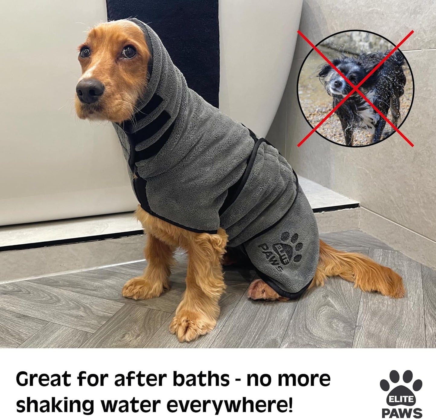Elite Paws® UK: Luxury Dog Drying Coat, Thicker & Softer Than Most Bath Robes, Dries Pets in About 20-30 Mins, Super Absorbent Microfibre, Limits Mess, Covers Ears, All-Season Dressing Gown Towel, M - Comfort Style