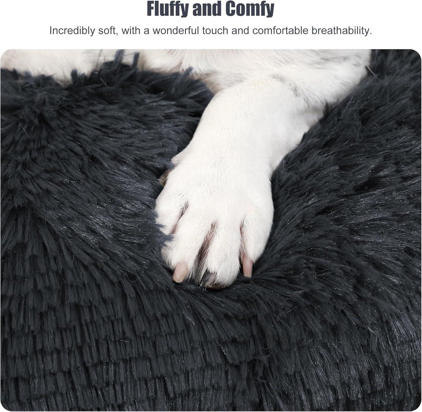 KSIIA Large Dog Bed Washable, Calming Dog Bed, Dog Crate Mattress with Non skid Bottom, Fluffy Anti Anxiety Dog Beds, Pet Beds Pillow Cushion for Dog, Dark Grey, 90x60x8cm - Comfort Style