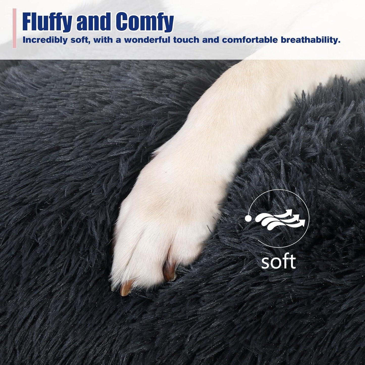 KSIIA Large Dog Bed Washable, Calming Dog Bed, Dog Crate Mattress with Non skid Bottom, Fluffy Anti Anxiety Dog Beds, Pet Beds Pillow Cushion for Dog, Dark Grey, 90x60x8cm - Comfort Style