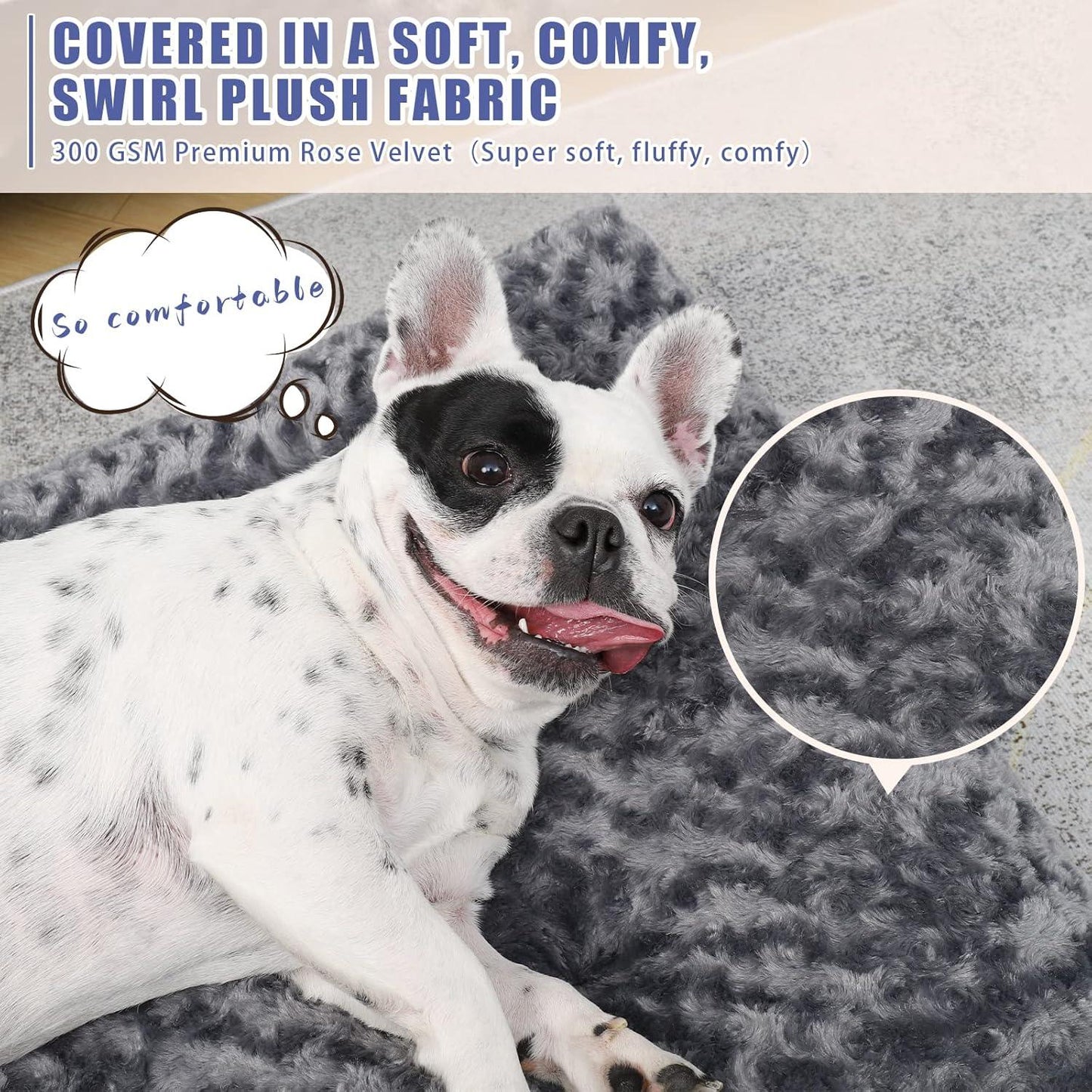 KSIIA Large Dog Bed Washable, Calming Dog Bed, Dog Crate Mattress with Non skid Bottom, Fluffy Anti Anxiety Dog Beds, Pet Beds Pillow Cushion for Dog, Dark Grey, 90x60x8cm - Comfort Style