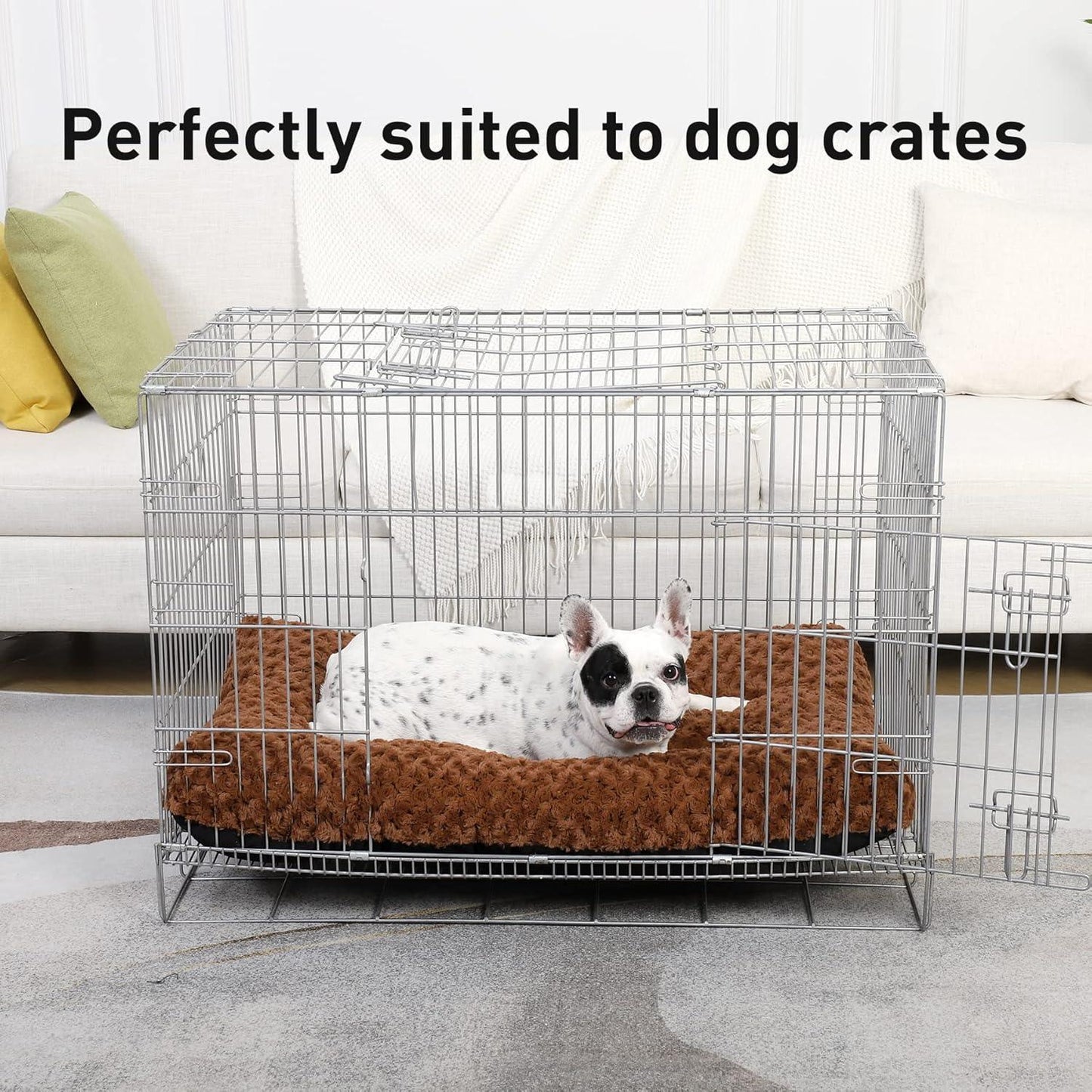 KSIIA Large Dog Bed Washable, Calming Dog Bed, Dog Crate Mattress with Non skid Bottom, Fluffy Anti Anxiety Dog Beds, Pet Beds Pillow Cushion for Dog, Dark Grey, 90x60x8cm - Comfort Style