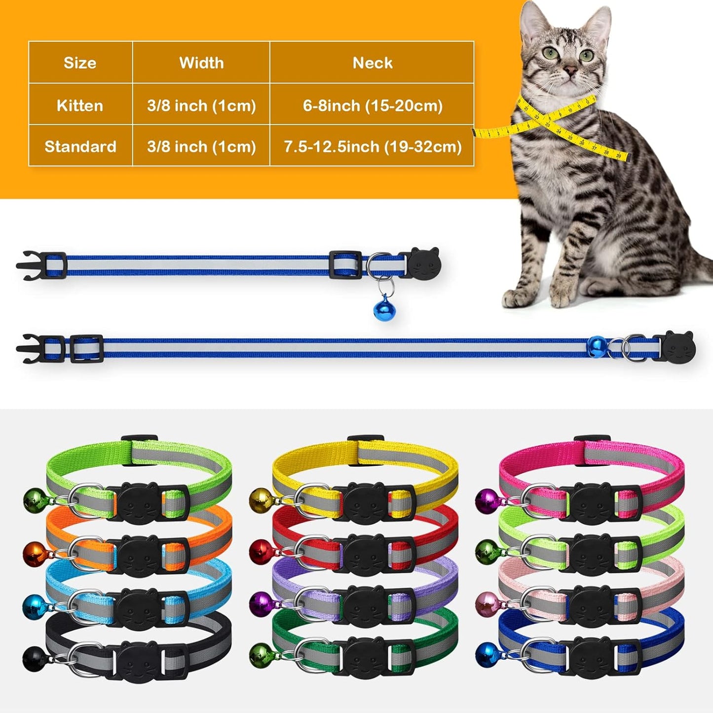 14 Piece Reflective Cat Collar Pack with Bell,kitten collar Safety Quick Release Buckle,with Name Tag,Adjustable 7.5''-12.5'',for Girl Male Cats,Pet Supplies,Stuff,Accessories(12 Colors & 2 ID Tags) - Comfort Style