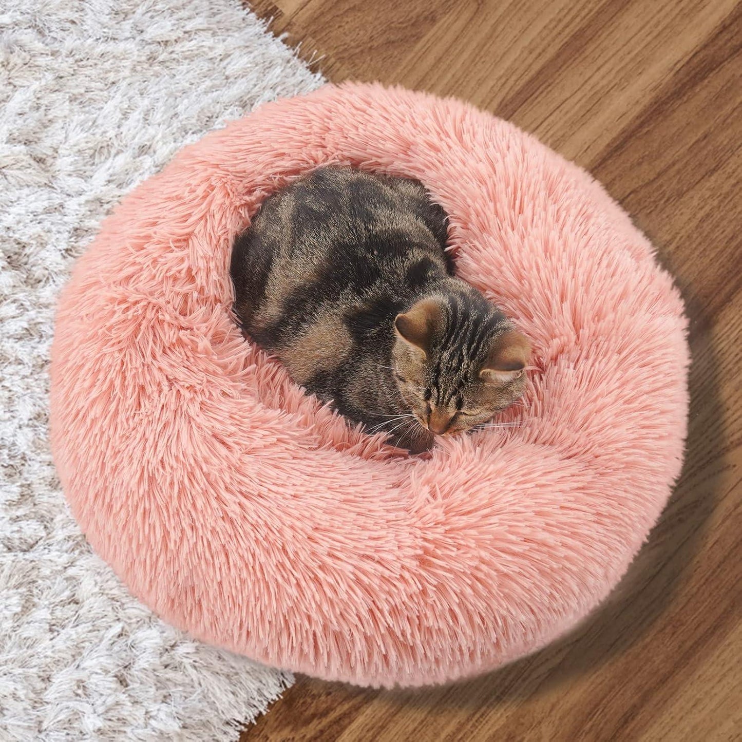 Enjamoy Plush Donut Dog Bed, Calming Round Dog Cat Bed Soft and Fluffy Cuddler Pet Cushion Self-Warming Puppy Beds Machine Washable, Grey 50cm - Comfort Style