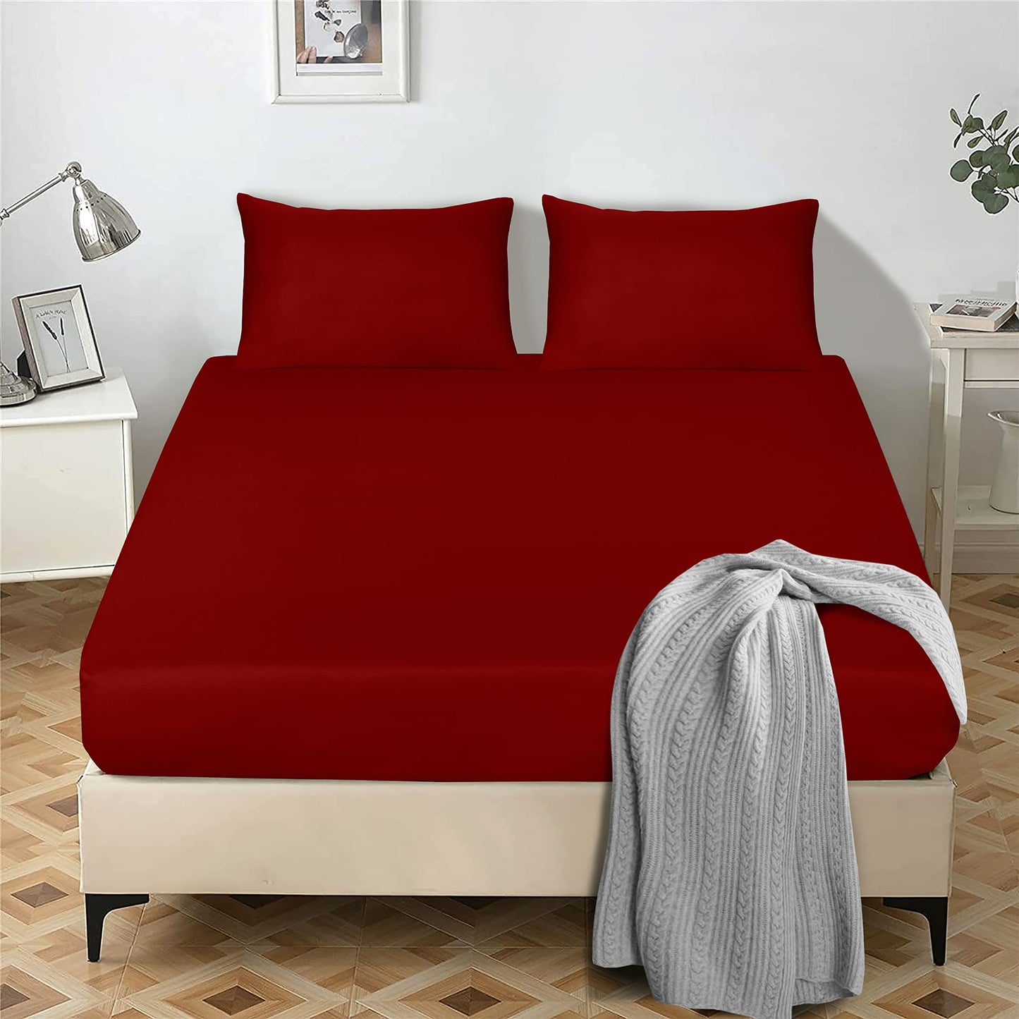 Fitted Sheet 25 cm Deep Brushed Microfiber Ultra Soft No-Iron Wrinkle-Resistant Plain Dyed Fitted Bed Sheets Hypoallergenic Breathable Sheets