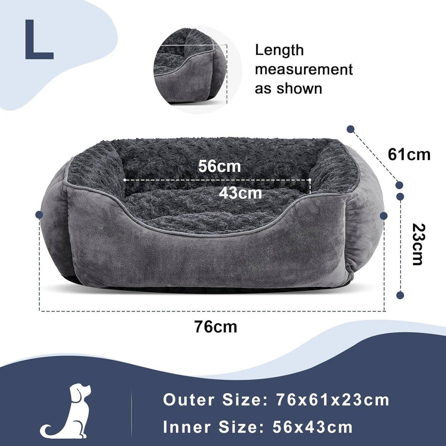 JOEJOY Dog Bed Medium - Washable Dog Bed Anti-Anxiety Dog Bed Soft Plush Dog Bed Rectangle Non-Slip Bottom Pet Bed - Small | Medium | Large Size Mattress Mat For Dog, Grey - Comfort Style