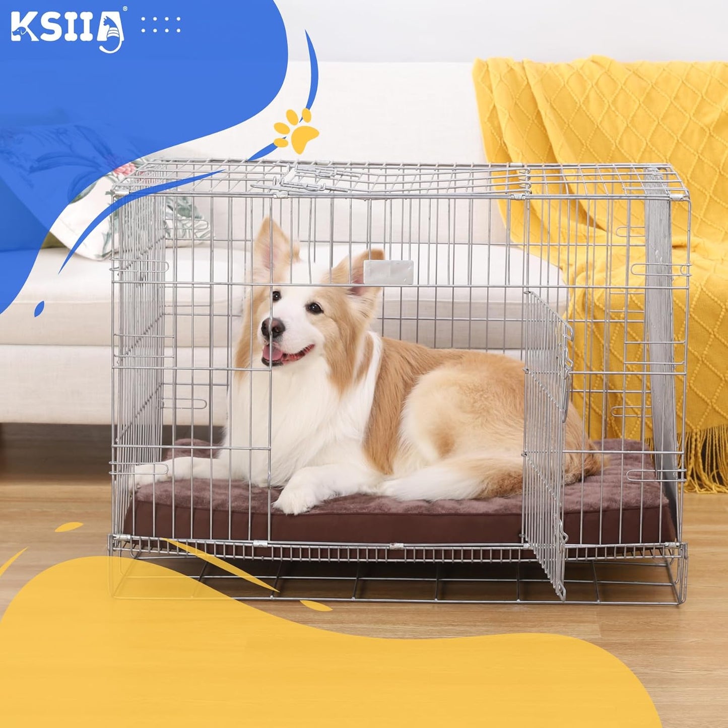 KSIIA Dog Beds Large Washable, Orthopedic Dog Crate Beds with Waterproof Removable Cover, Flat Dog Mattress Non skid Bottom, Pet Beds for Dogs, Grey, 88x55x7cm - Comfort Style