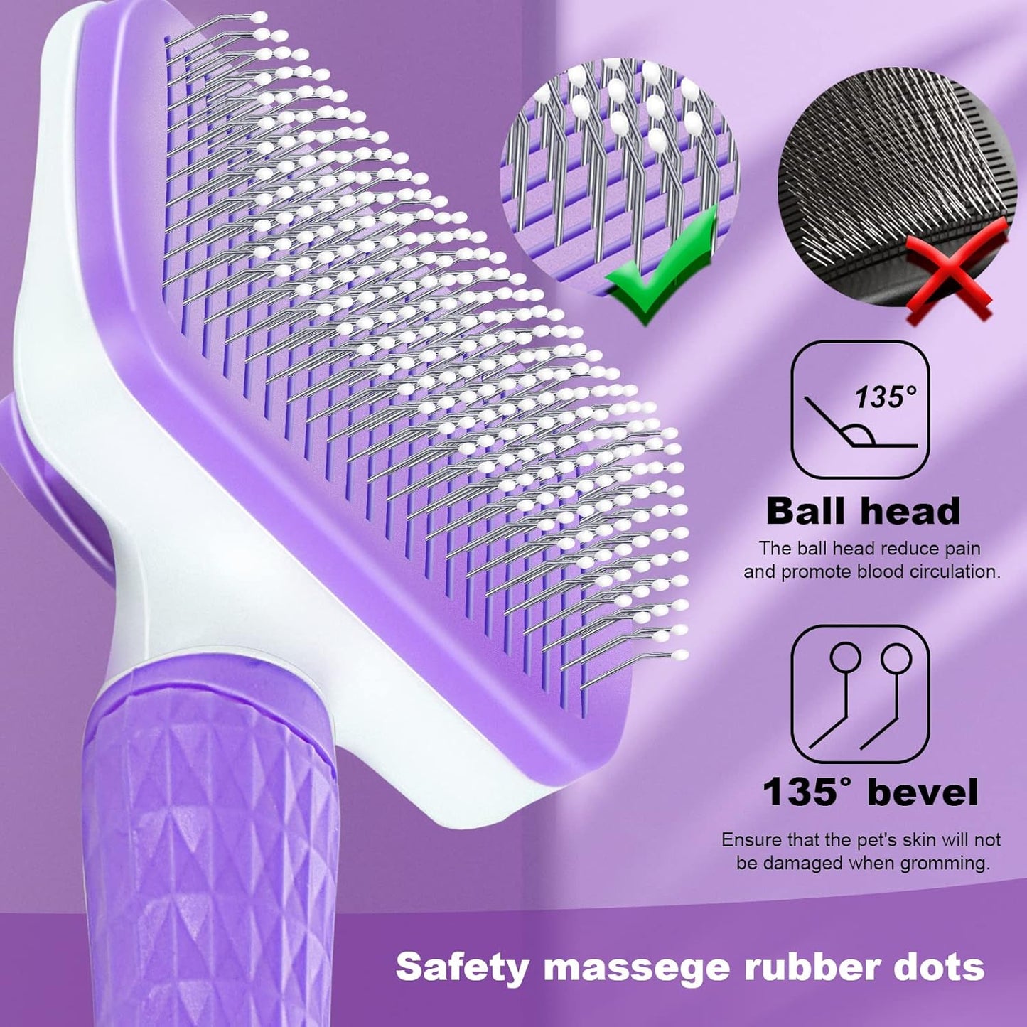 Garstor Dog Brush Comb, Cat Brush, Dog Brush for Shedding, Cat Brushes for Indoor Cats, Self Cleaning Pet Brush for Grooming Long Short Haired Dog Cats, Rabbit Remove Loose Fur and Undercoat - Comfort Style