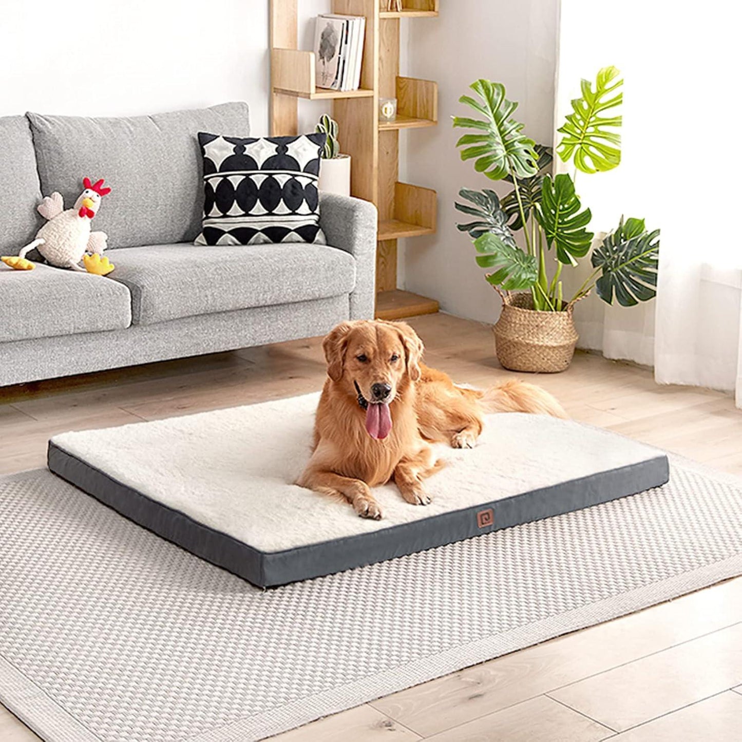 EHEYCIGA Orthopedic Dog Beds Large Mattress with Removable Washable Cover for Crate, Grey, 91x68x9cm - Comfort Style