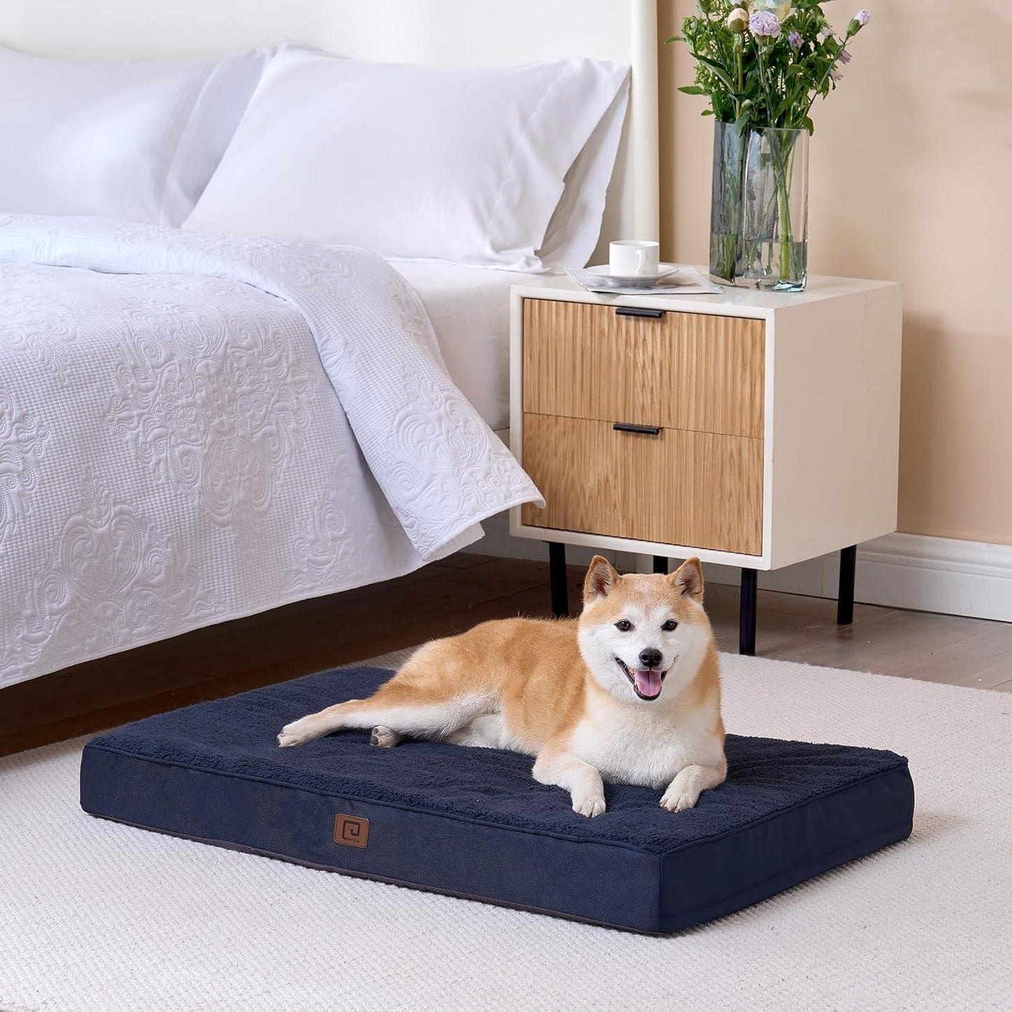 EHEYCIGA Orthopedic Dog Beds Large Mattress with Removable Washable Cover for Crate, Grey, 91x68x9cm - Comfort Style