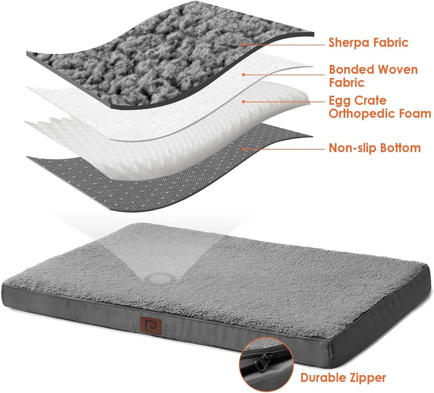 EHEYCIGA Orthopedic Dog Beds Large Mattress with Removable Washable Cover for Crate, Grey, 91x68x9cm - Comfort Style