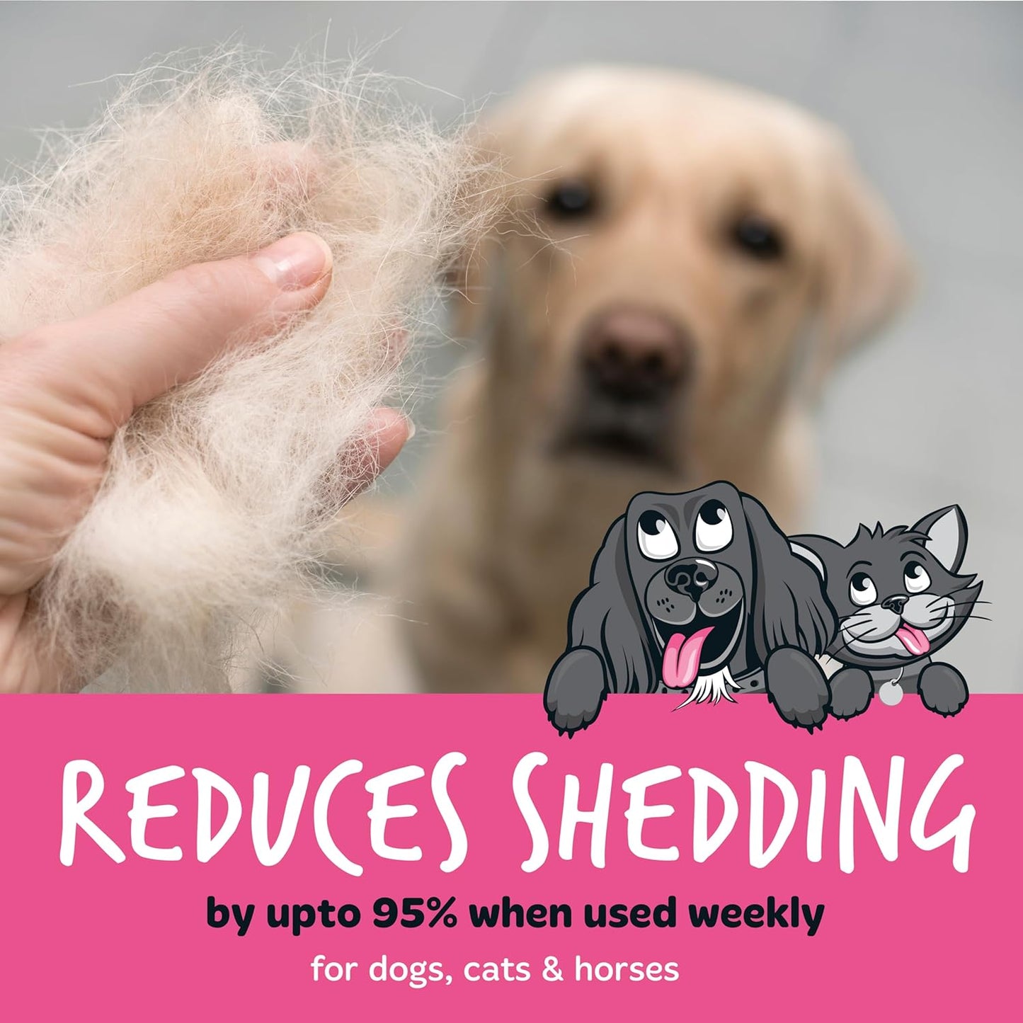 Bugalugs Deshedding Brush for Dogs, Cats, Horses - Pet Grooming Tool that is Gentle & Effective With Wide Shallow Comb for Dog, Cat and Horse