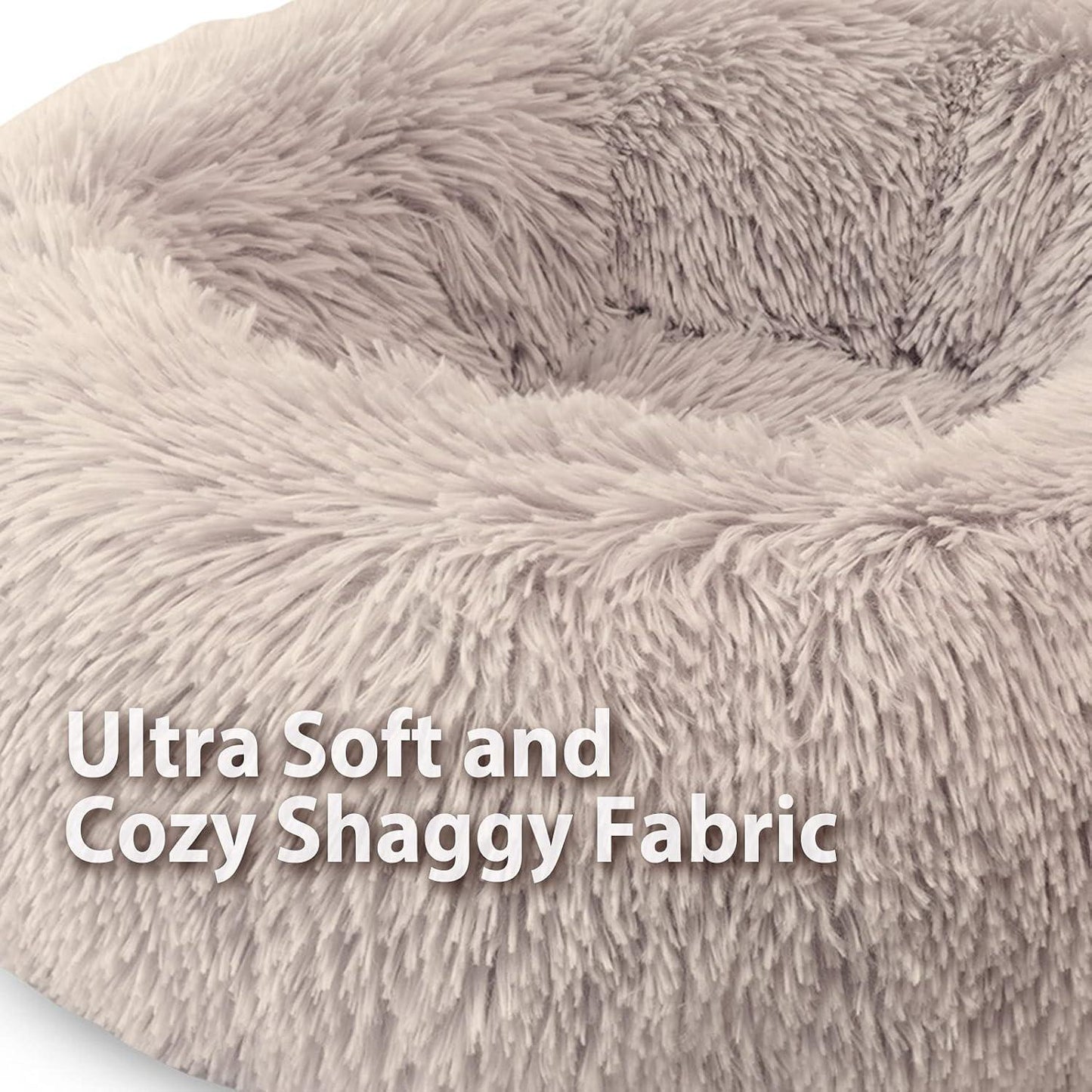 Enjamoy Plush Donut Dog Bed, Calming Round Dog Cat Bed Soft and Fluffy Cuddler Pet Cushion Self-Warming Puppy Beds Machine Washable, Grey 50cm - Comfort Style