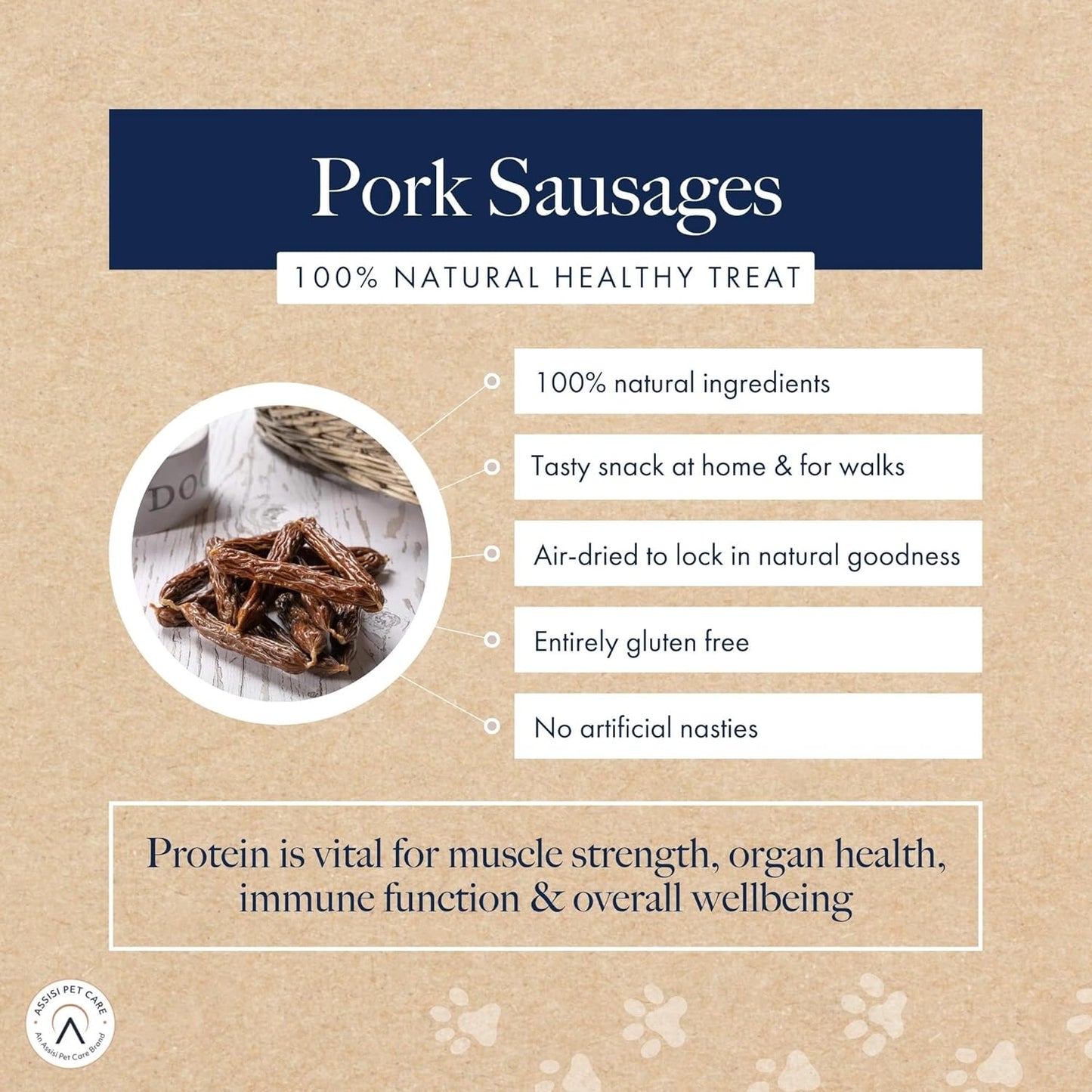 Hollings Pork Sausages Dog Treats, Delicious, Nutritious Air Dried Chews for Adult Dogs, 100% Gluten Free & Made with 100% Natural Ingredients (1kg)