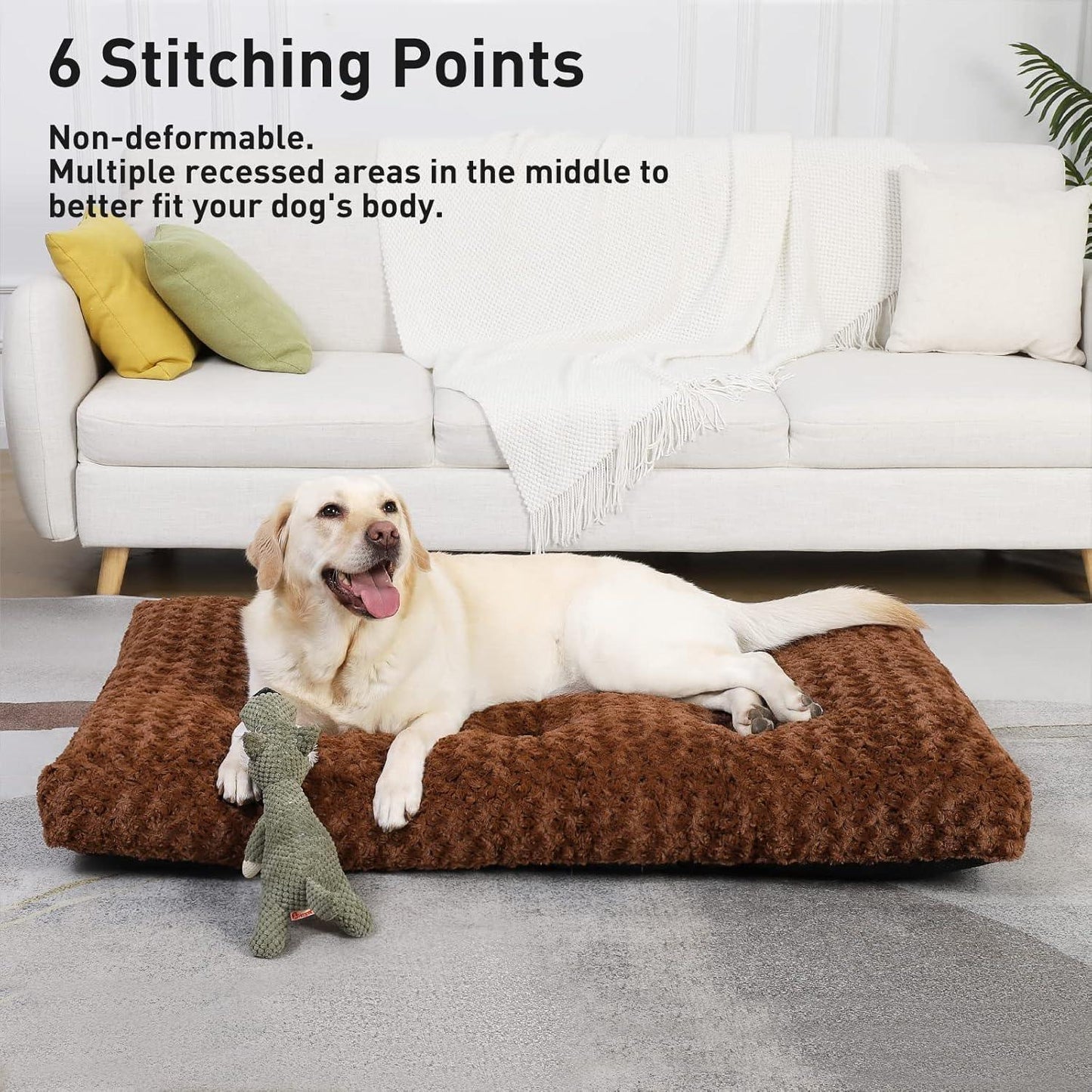 KSIIA Large Dog Bed Washable, Calming Dog Bed, Dog Crate Mattress with Non skid Bottom, Fluffy Anti Anxiety Dog Beds, Pet Beds Pillow Cushion for Dog, Dark Grey, 90x60x8cm - Comfort Style