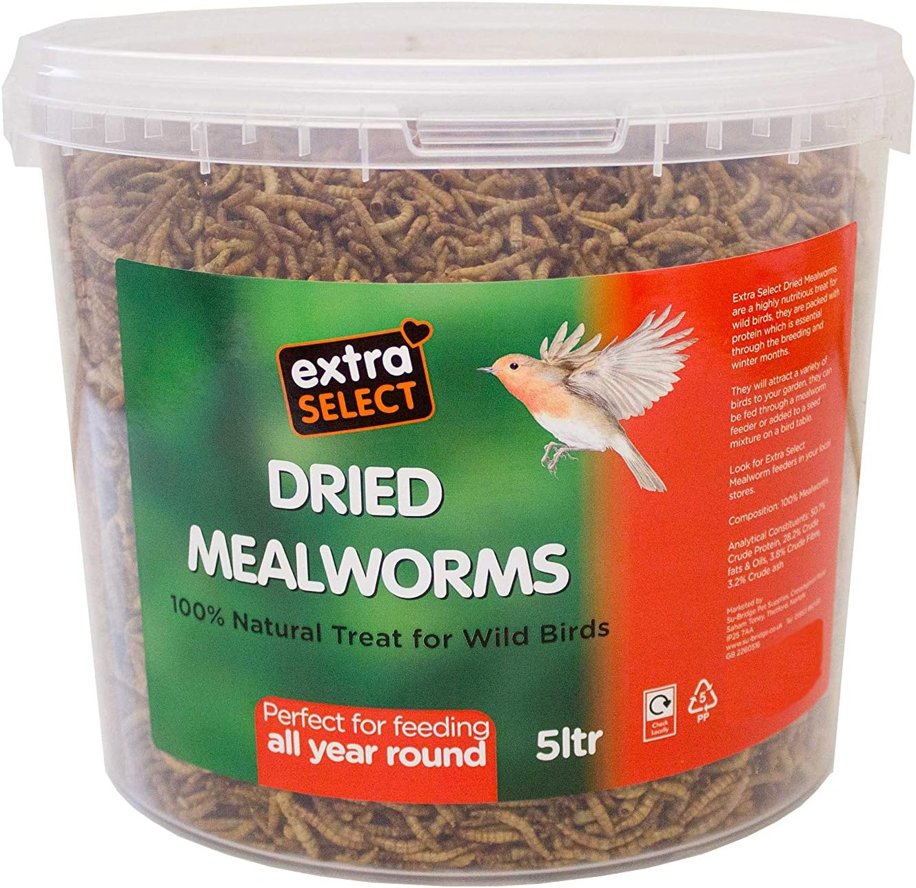 Extra Select Dried Mealworms for Wild Birds: Protein Rich Wild Bird Food for Robins to Hedgehogs - Meal Worms for Garden Birds - 500 ml - Comfort Style