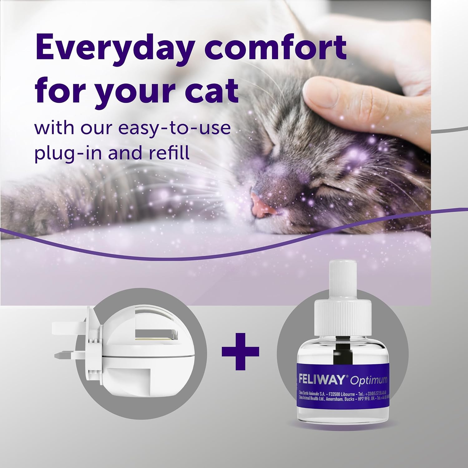 FELIWAY Optimum 30 Day Cat Calming Plug In Pheromone Diffuser with 48ml Refill - Helps Solve all Common Signs of Stress in Cats & Kittens, Veterinary Recommended, Clinically Proven, Enhanced Serenity - Comfort Style