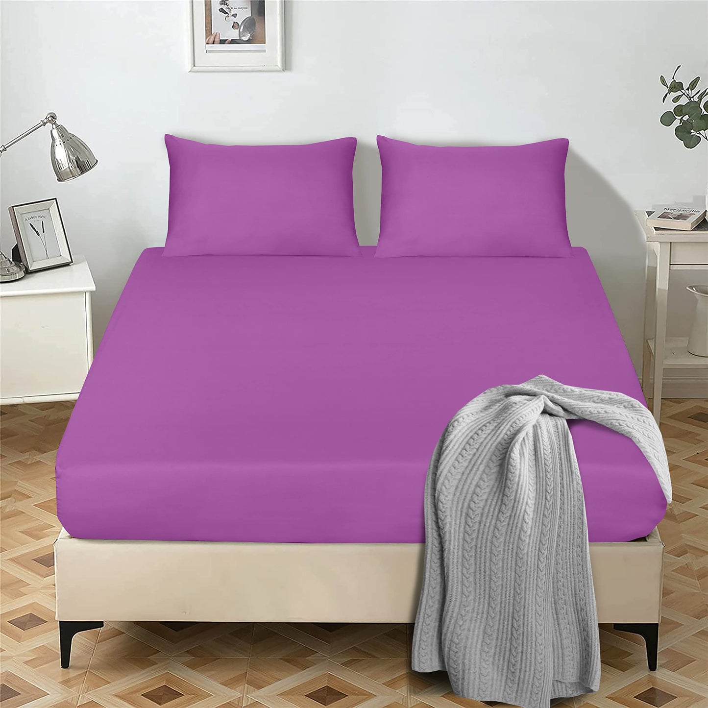 Fitted Sheet 25 cm Deep Brushed Microfiber Ultra Soft No-Iron Wrinkle-Resistant Plain Dyed Fitted Bed Sheets Hypoallergenic Breathable Sheets