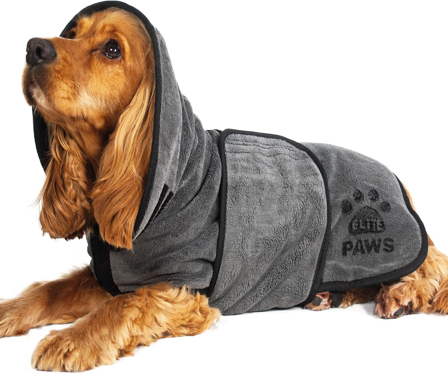 Elite Paws® UK: Luxury Dog Drying Coat, Thicker & Softer Than Most Bath Robes, Dries Pets in About 20-30 Mins, Super Absorbent Microfibre, Limits Mess, Covers Ears, All-Season Dressing Gown Towel, M - Comfort Style