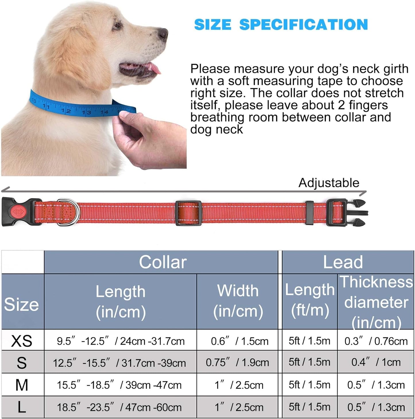 haapaw Reflective Dog Collar Padded with Soft Neoprene Breathable Adjustable Nylon Dog Collars for Small Medium Large Dogs - Comfort Style