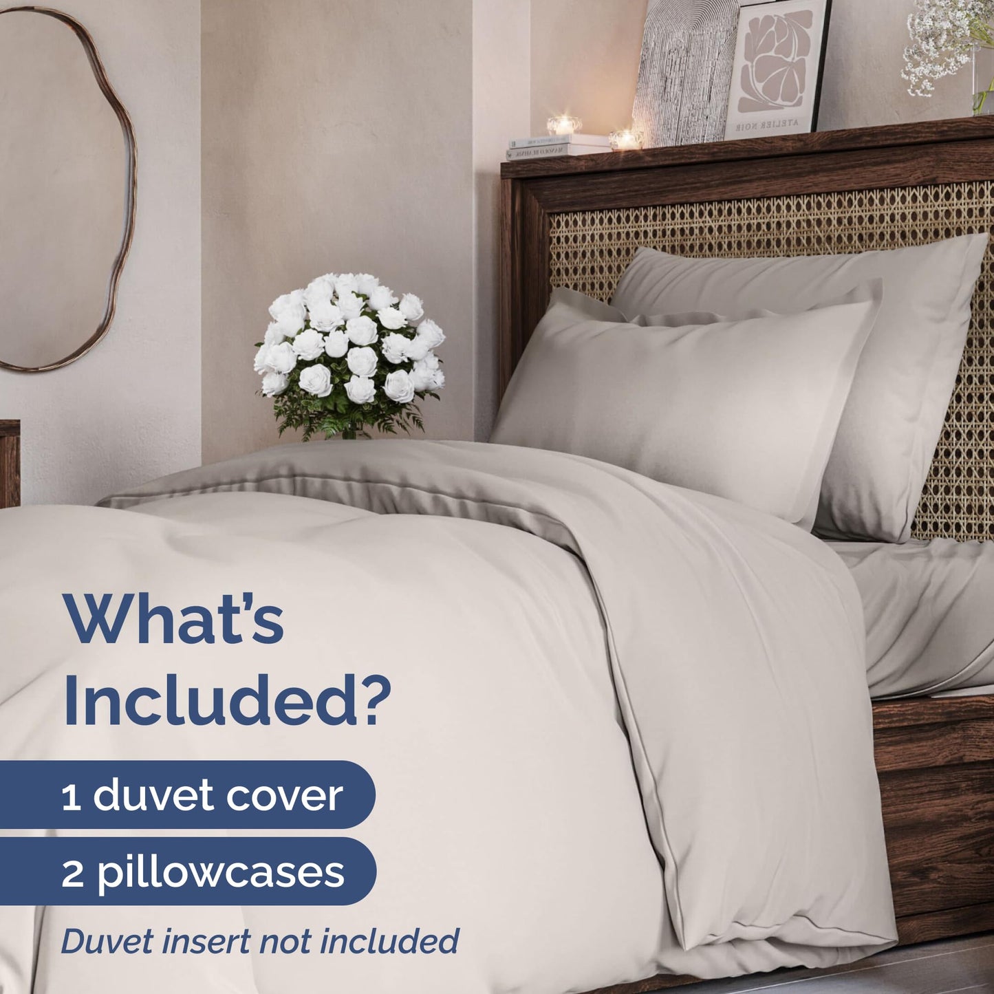 Bedding Duvet Quilt Cover Set with 2 Pillowcases - Hotel Quality - Cooling, Wrinkle-Free, Machine Washable with Zipper & Corner Ties - Super Soft Microfibre-Polyester - Comfort Style
