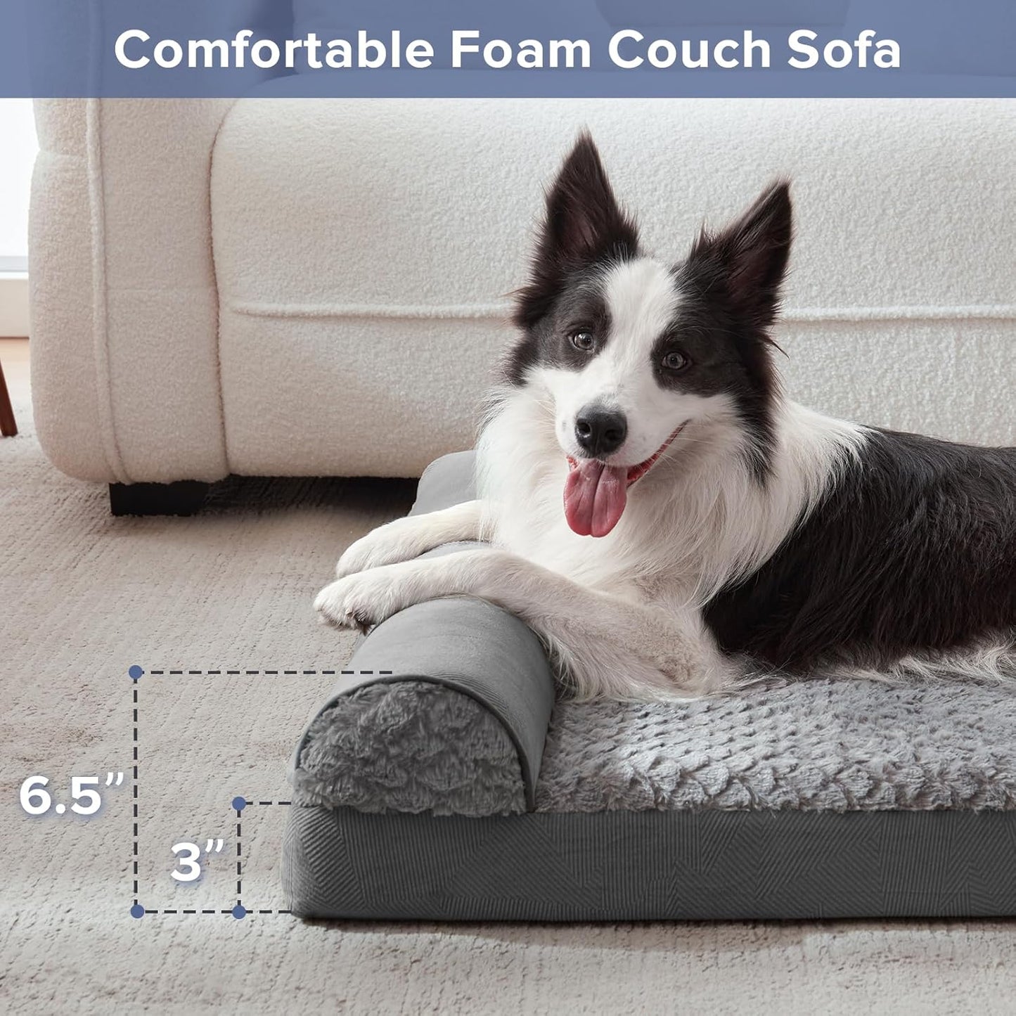 FURTIME Large Dog Bed(89 x 64cm), Orthopedic Memory Foam Dog Beds Sofa with Removable Flannel Cover, Washable Pet Bed, Good for Doberman Pinscher, Sheltie, Border Collie, Australian Herding Dog - Comfort Style