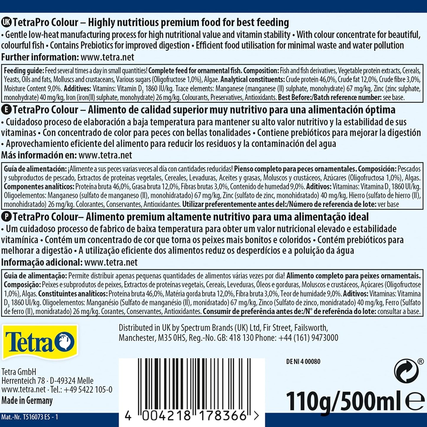 Tetra Pro Colour Multi-Crisps - Premium fish food with colour concentrate for brightly colourful Fish, 500ml - Comfort Style
