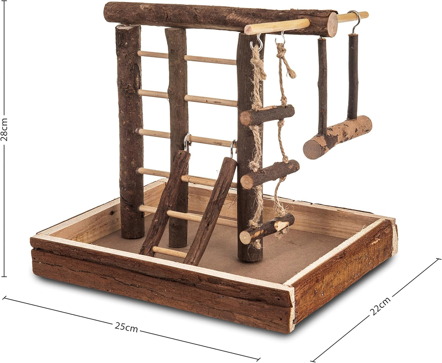 LIVIVO ® Natural Wooden Bird Playground Budgie Canary Ladder Swing Perch Pet Fun Small - Comfort Style